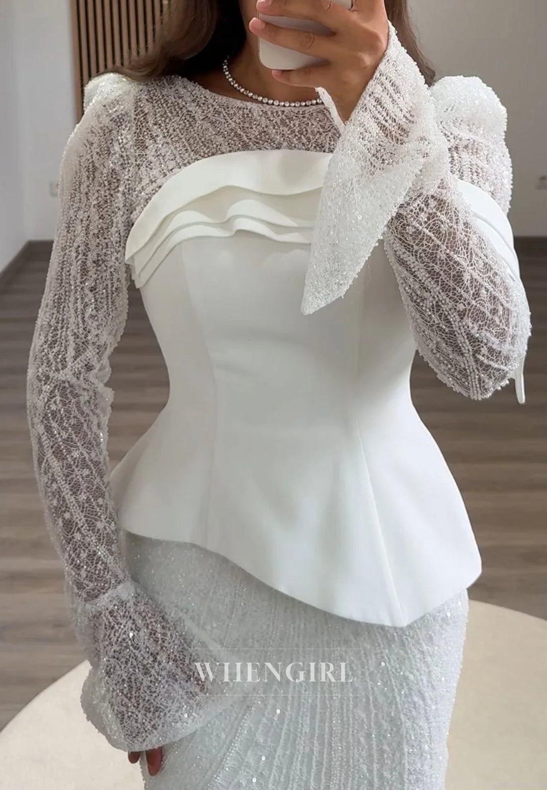 Sheath Bateau Neck Long Sleeves Beaded Back Zipper Formal Evening Dress