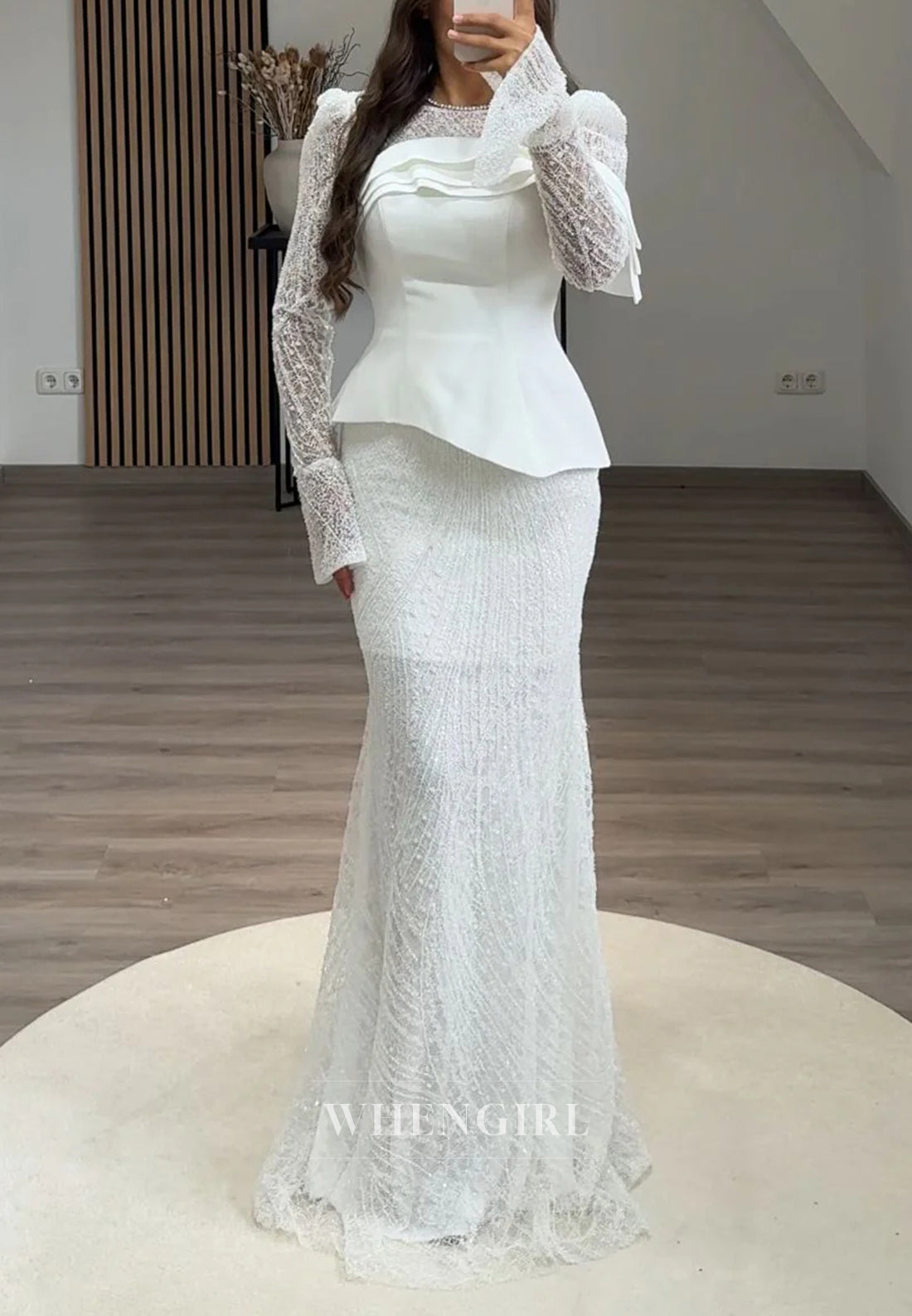 Sheath Bateau Neck Long Sleeves Beaded Back Zipper Formal Evening Dress