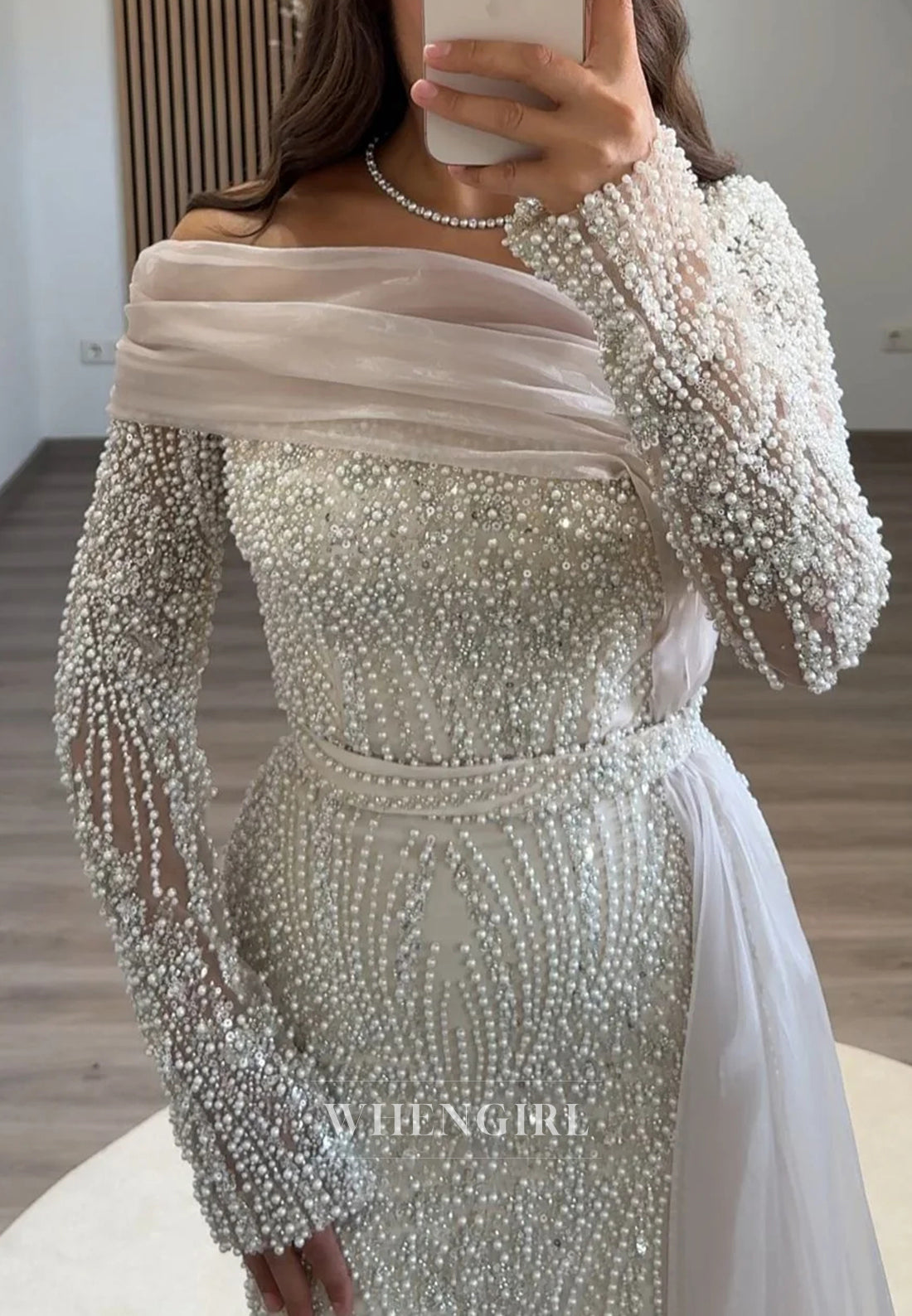 Sheath Asymmetrical Neck Long Sleeves Full Beaded Evening Formal Dress
