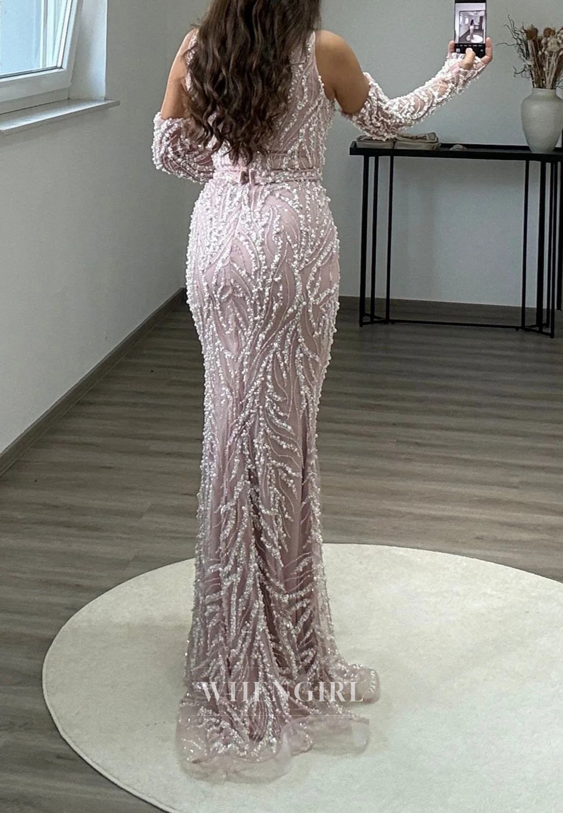 Mermaid Halter Beaded Back Zipper Sweep Train Formal Evening Dress with Gloves