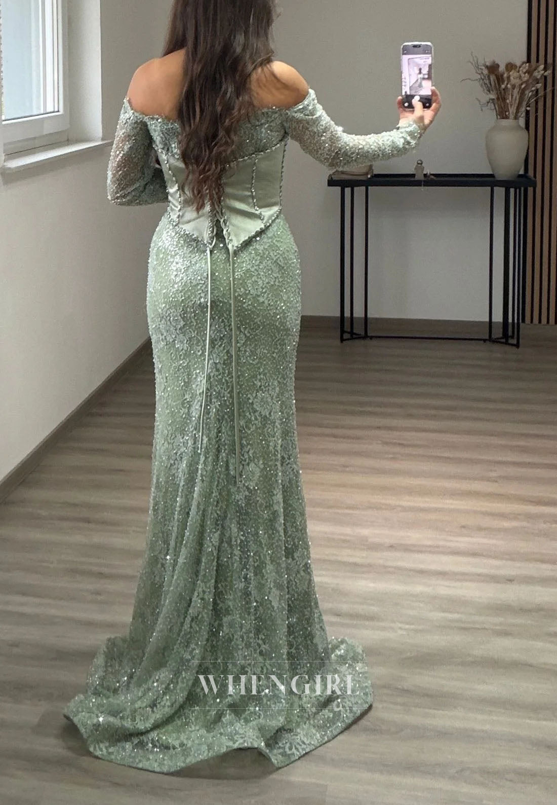 Mermaid Off Shoulder Long Sleeves Lace Evening Formal Gown