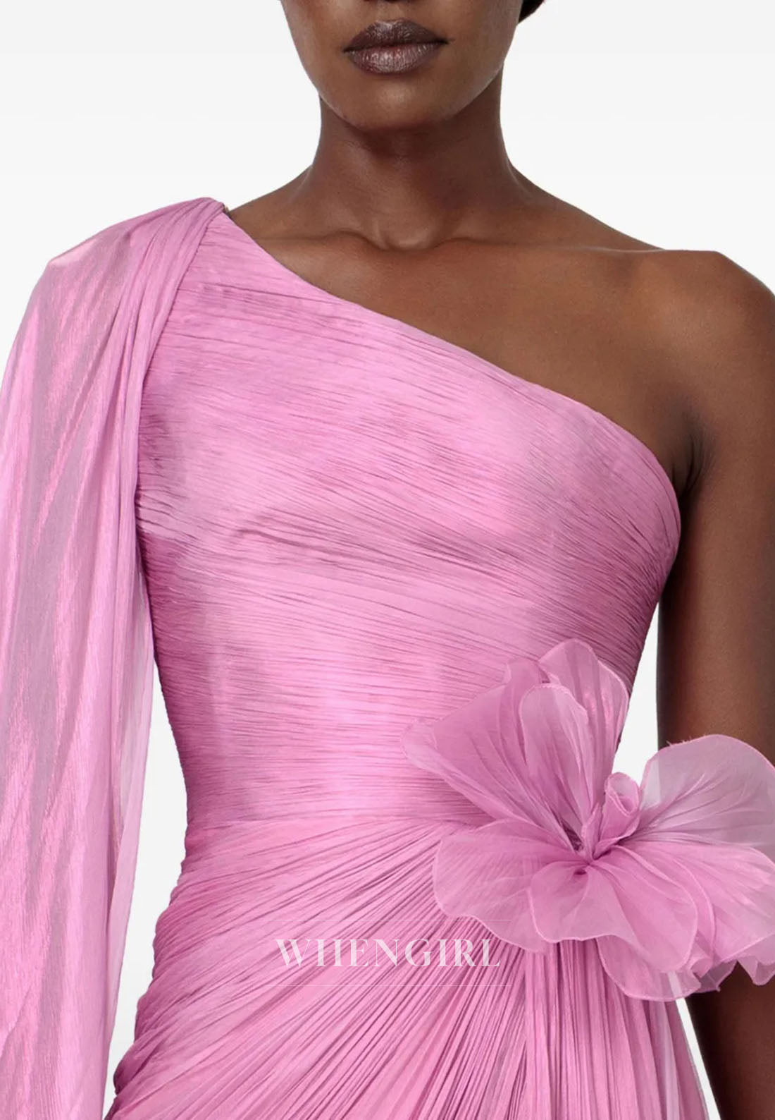 Pink Sheath One Shoulder Flower Ruched Back Zipper Evening Formal Dress