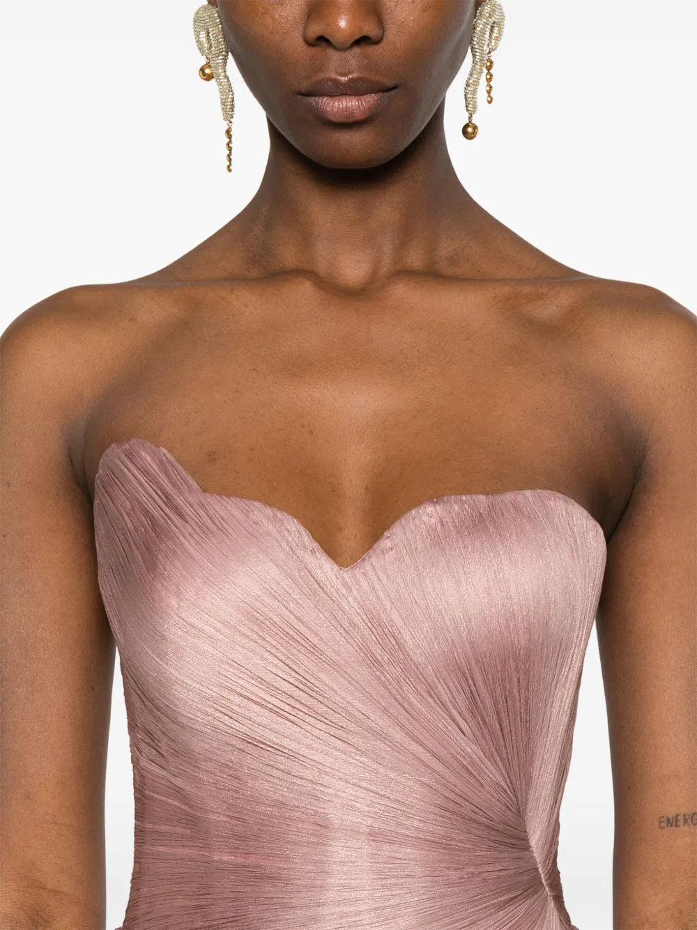 Pleated Strapless Draped Sheath Evening Dress