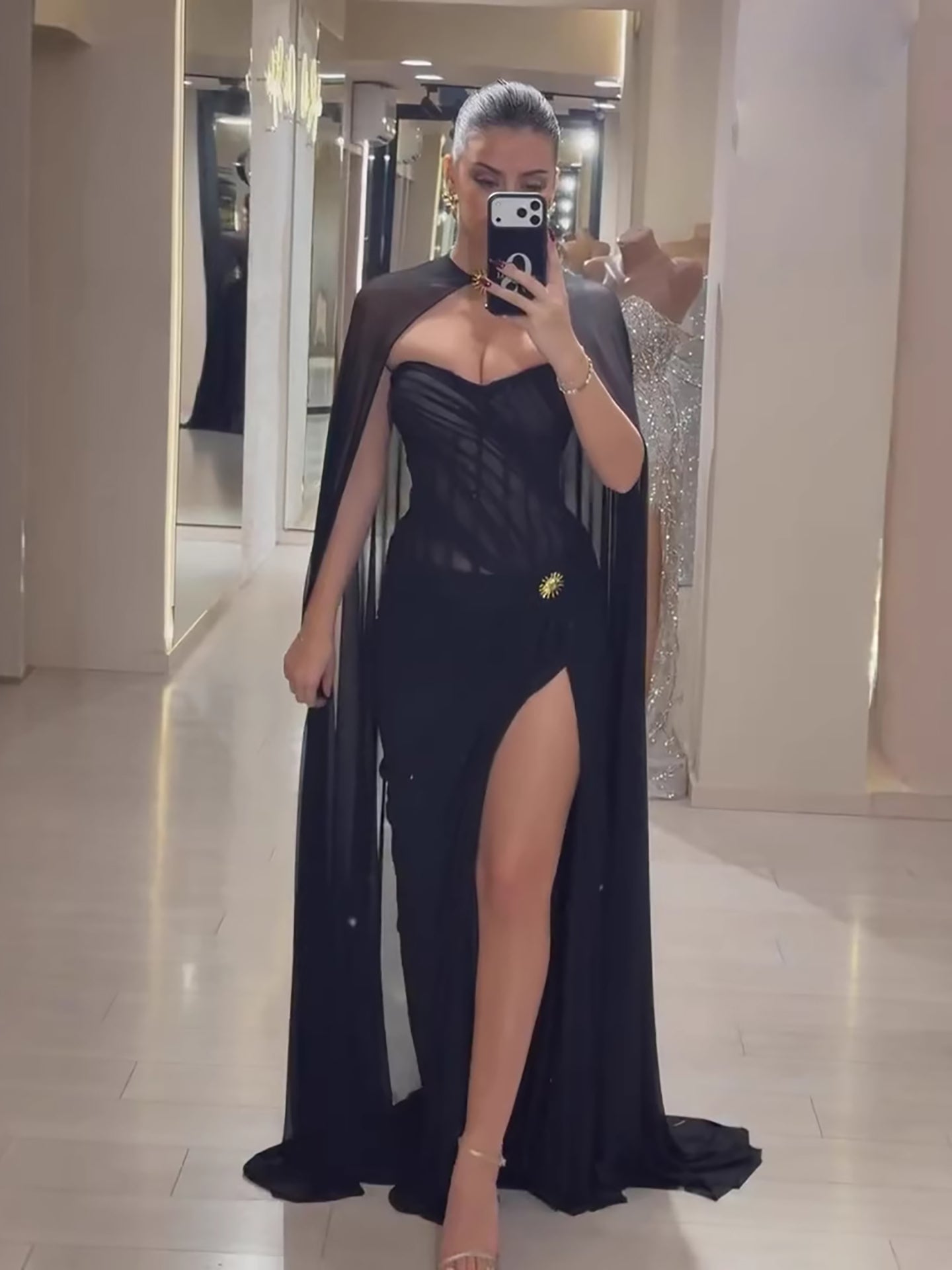 wine red Strapless Ruched Prom Evening Dress Gowns With Cape Slit