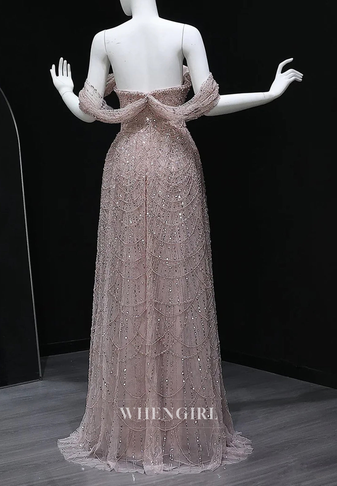 A-Line Sparkly Off Shoulder Beaded Evening Formal Dress