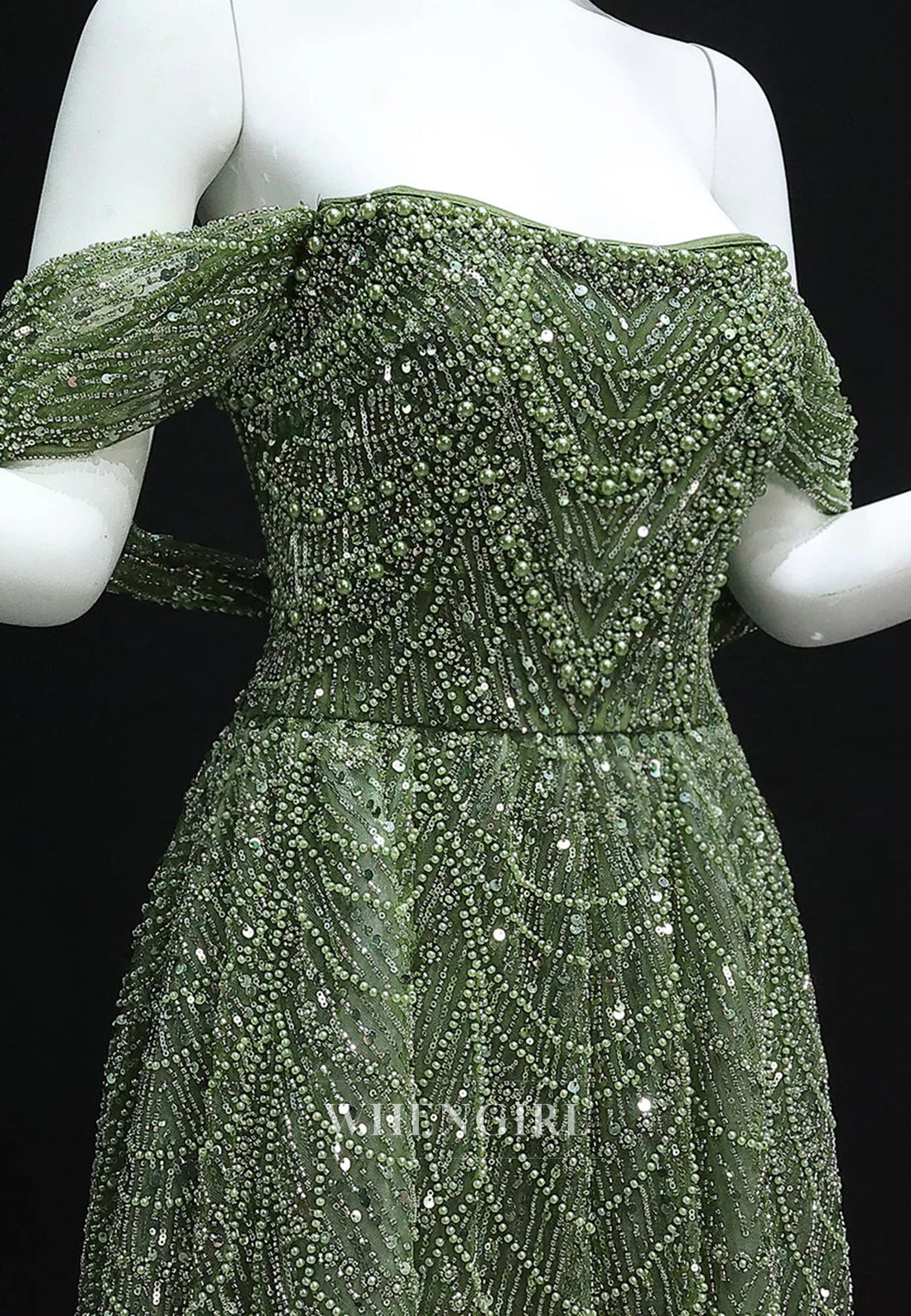 A-Line Sparkly Off Shoulder Beaded Evening Formal Dress
