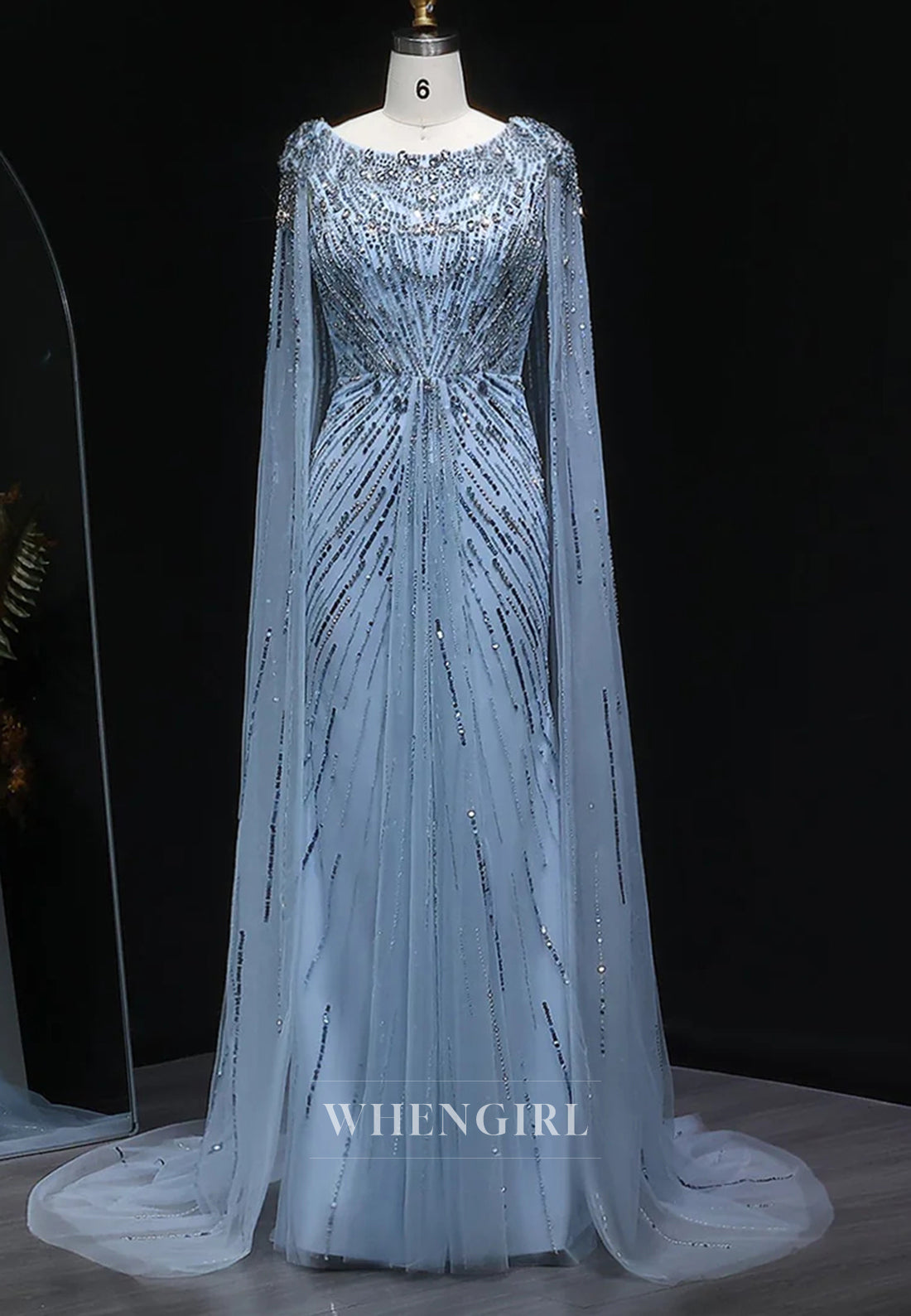 Sheath Floor Length Long Sleeves Bateau Neck Rhinestones Formal Evening Dress