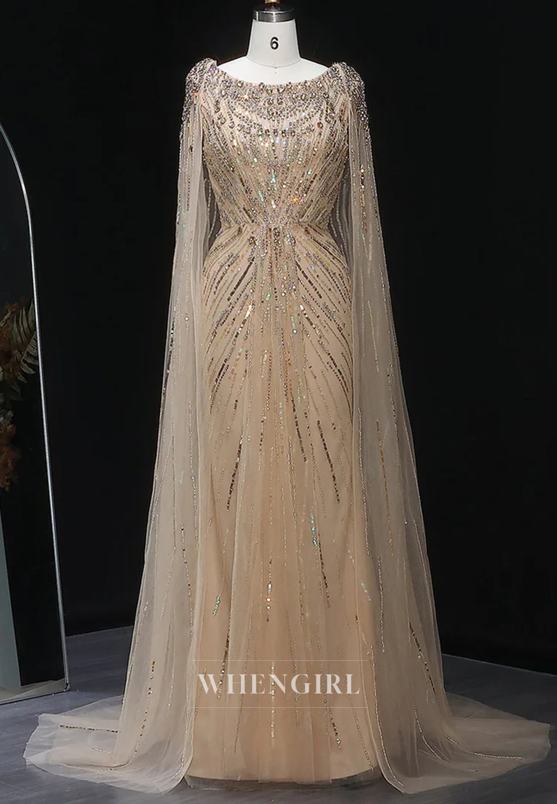 Sheath Floor Length Long Sleeves Bateau Neck Rhinestones Formal Evening Dress