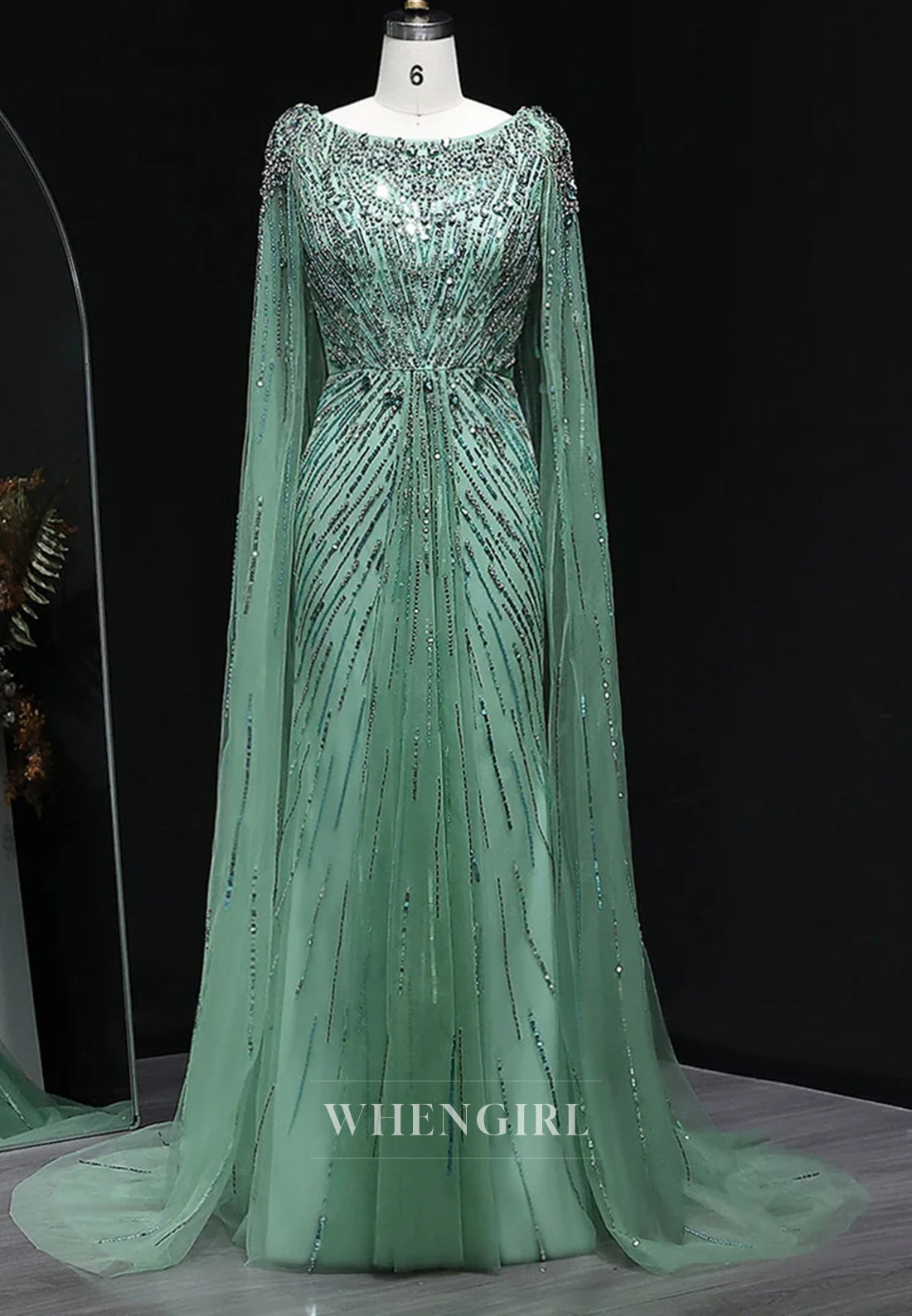 Sheath Floor Length Long Sleeves Bateau Neck Rhinestones Formal Evening Dress
