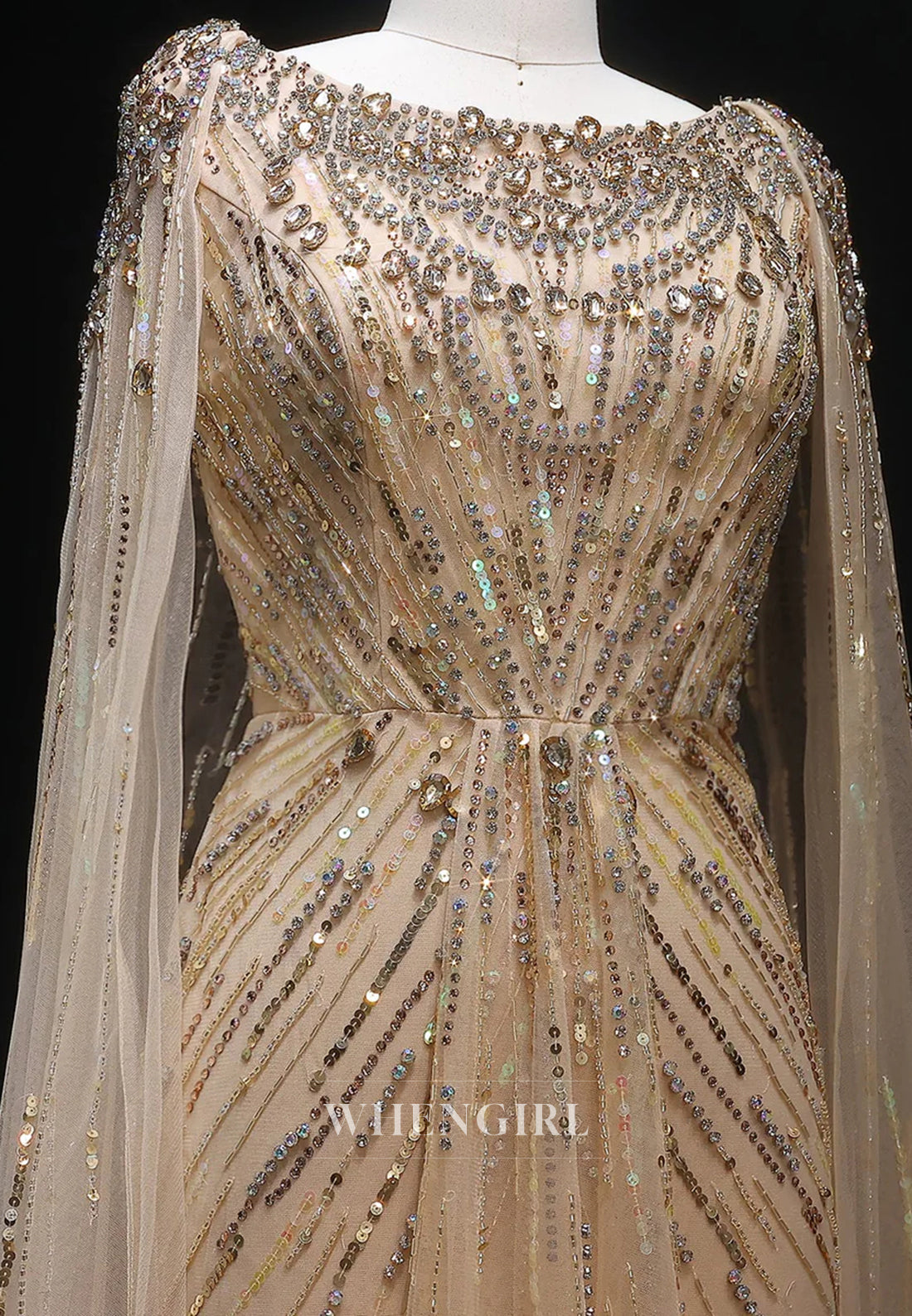 Sheath Floor Length Long Sleeves Bateau Neck Rhinestones Formal Evening Dress