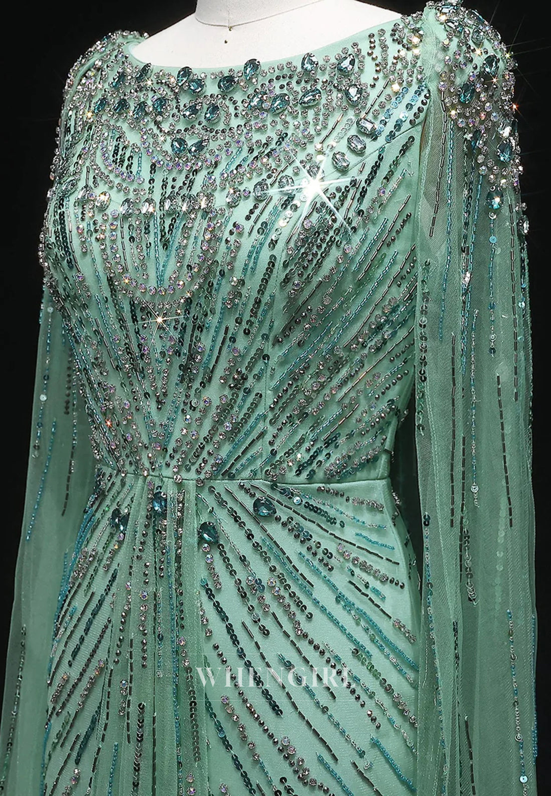 Sheath Floor Length Long Sleeves Bateau Neck Rhinestones Formal Evening Dress