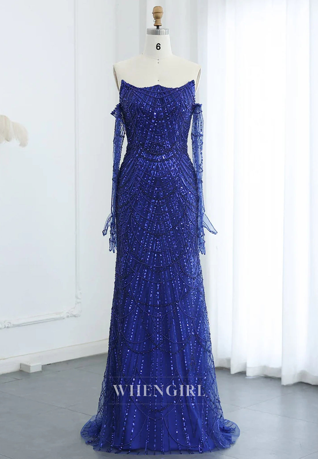 Sheath Beaded Off Shoulder Long Sleeves Sweep Train Back Zipper Evening Formal Dress