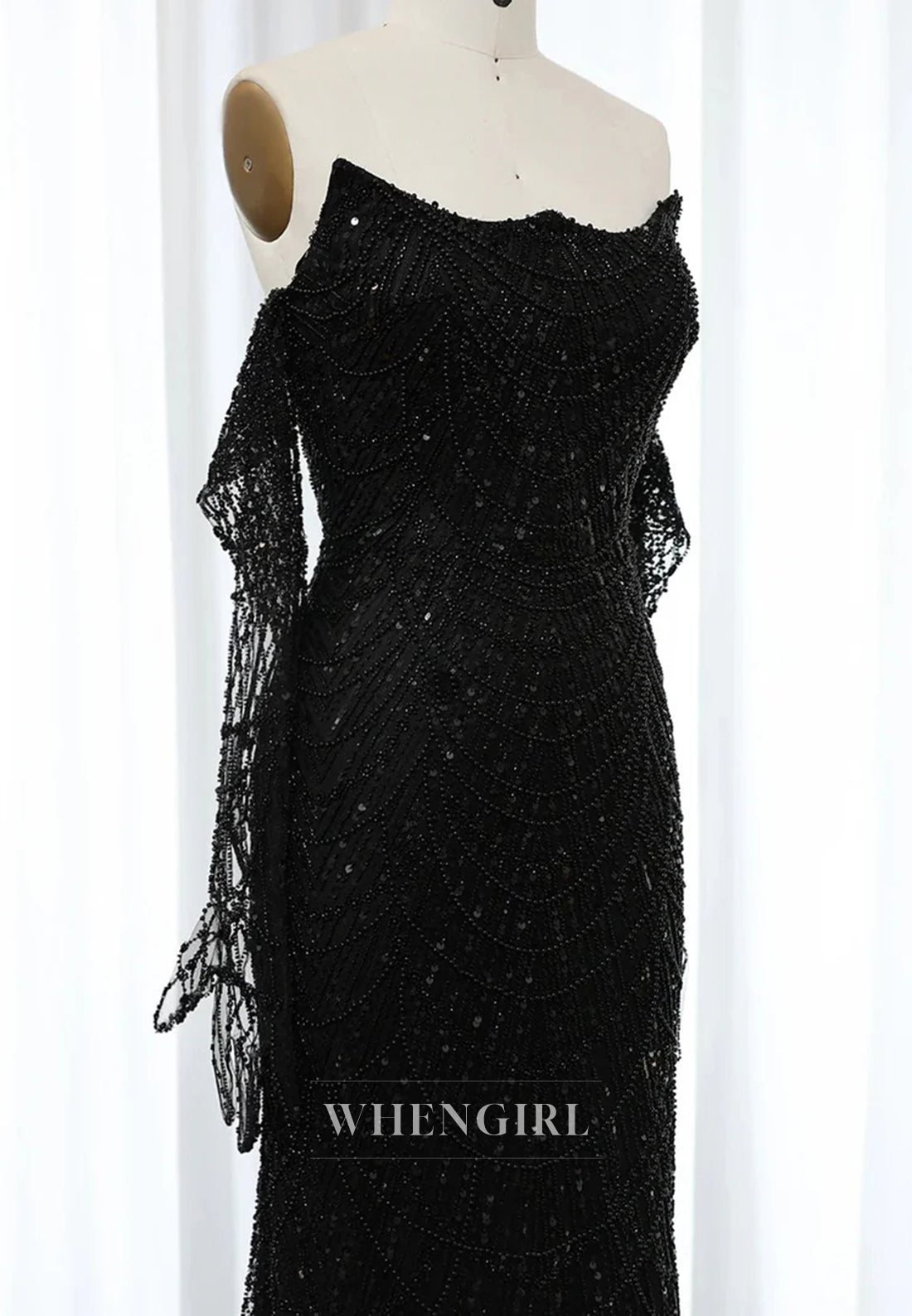 Sheath Beaded Off Shoulder Long Sleeves Sweep Train Back Zipper Evening Formal Dress