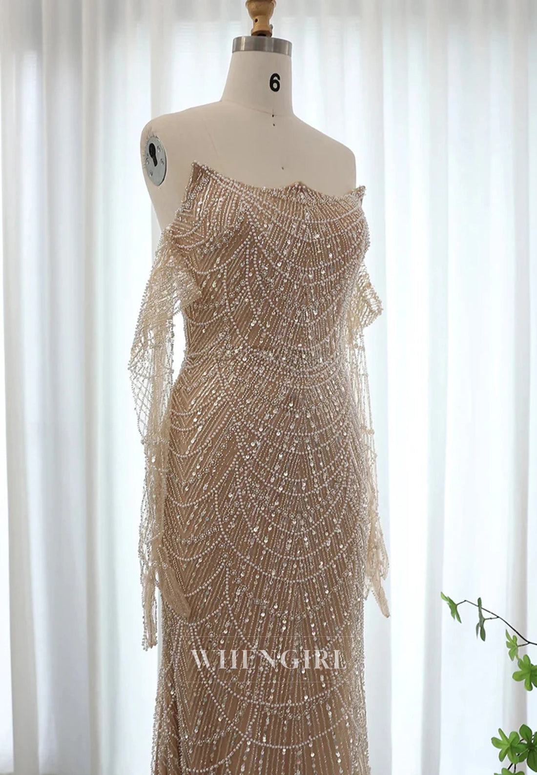 Sheath Beaded Off Shoulder Long Sleeves Sweep Train Back Zipper Evening Formal Dress