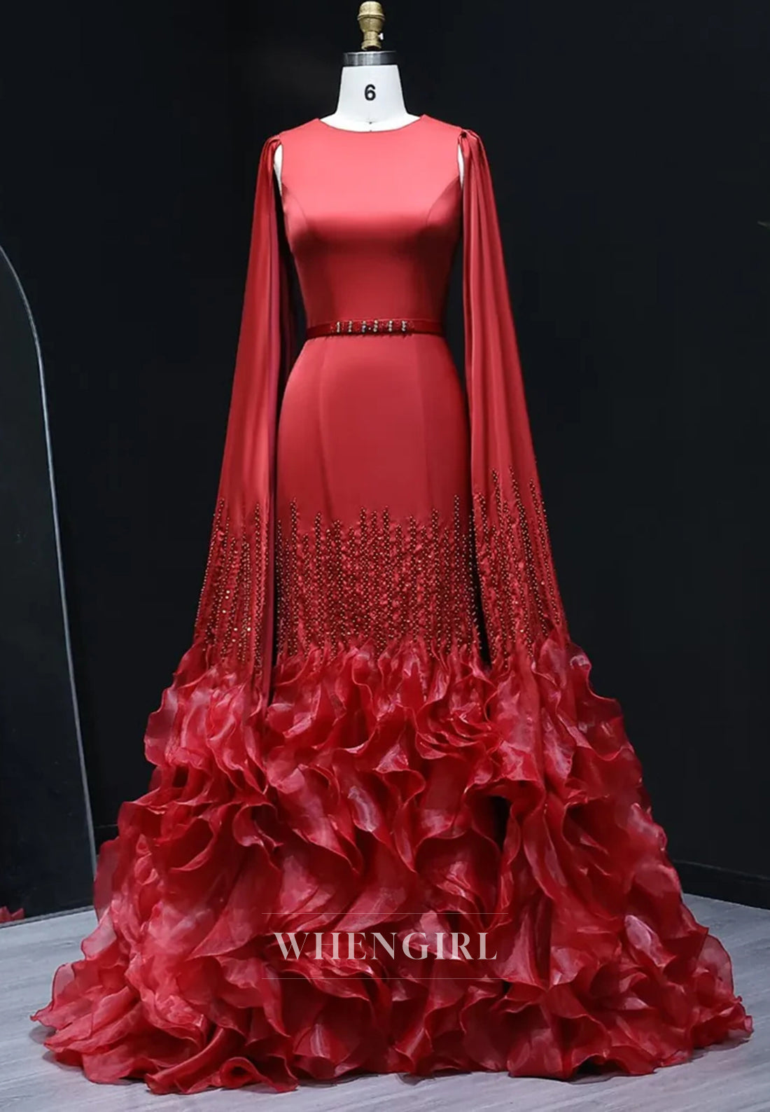 Sheath Bateau Neck Long Sleeves Beaded Ruffles Back Zipper Evening Formal Dress