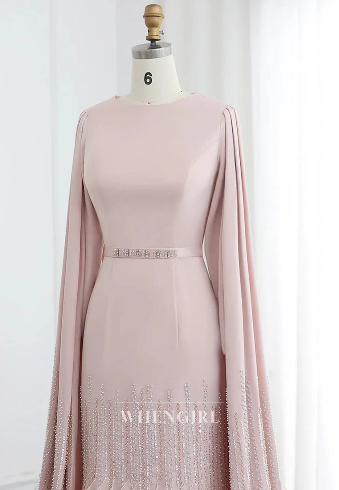 Sheath Bateau Neck Long Sleeves Beaded Ruffles Back Zipper Evening Formal Dress