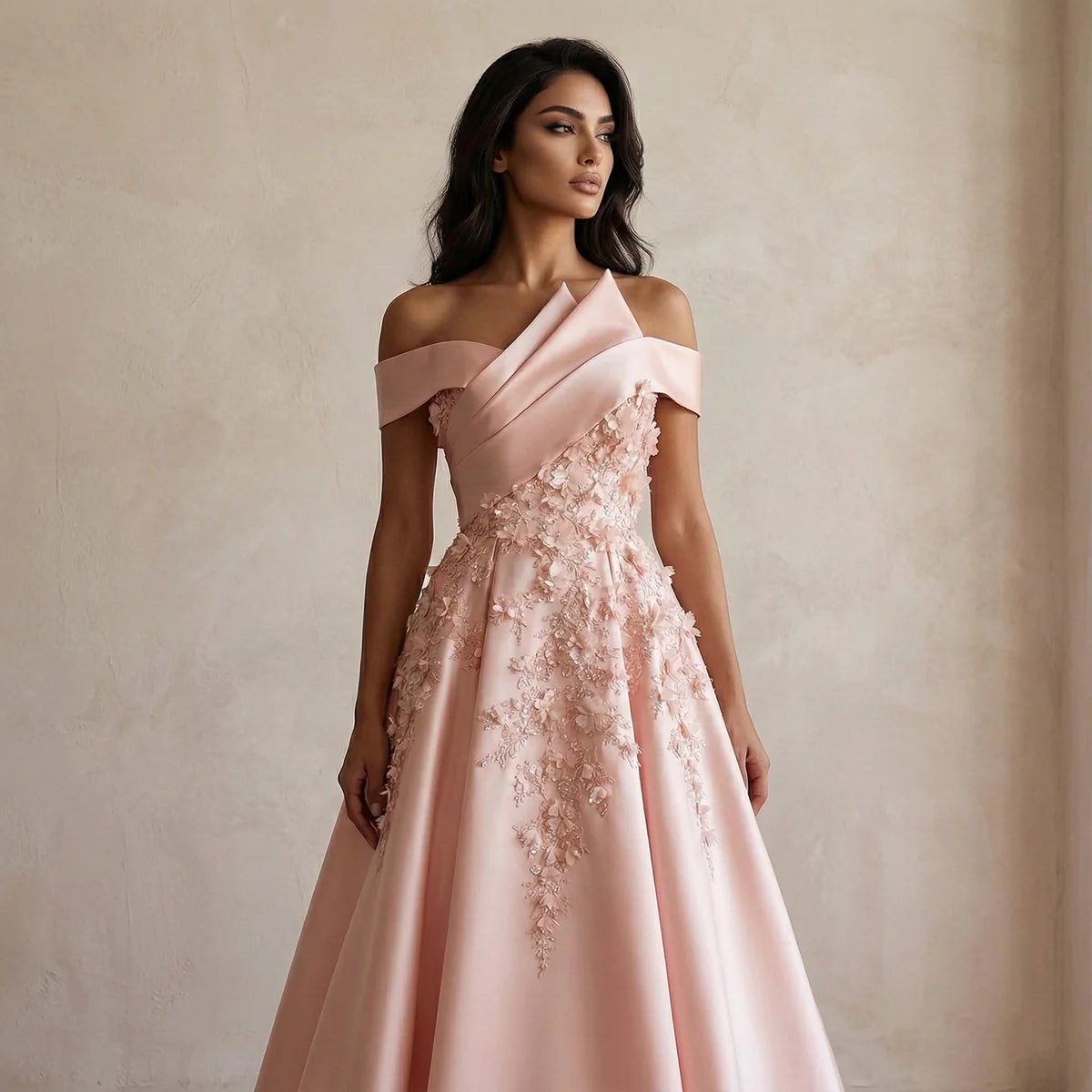 Luxury Pink Ball Gown Evening Dress with 3D Floral Sequin Details