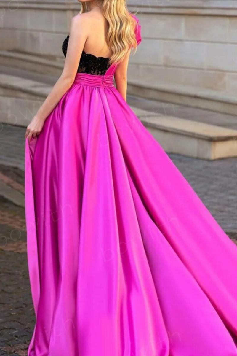 One Shoulder A-Line Empire-Waist Pleats Sweetheart Evening Prom Dress