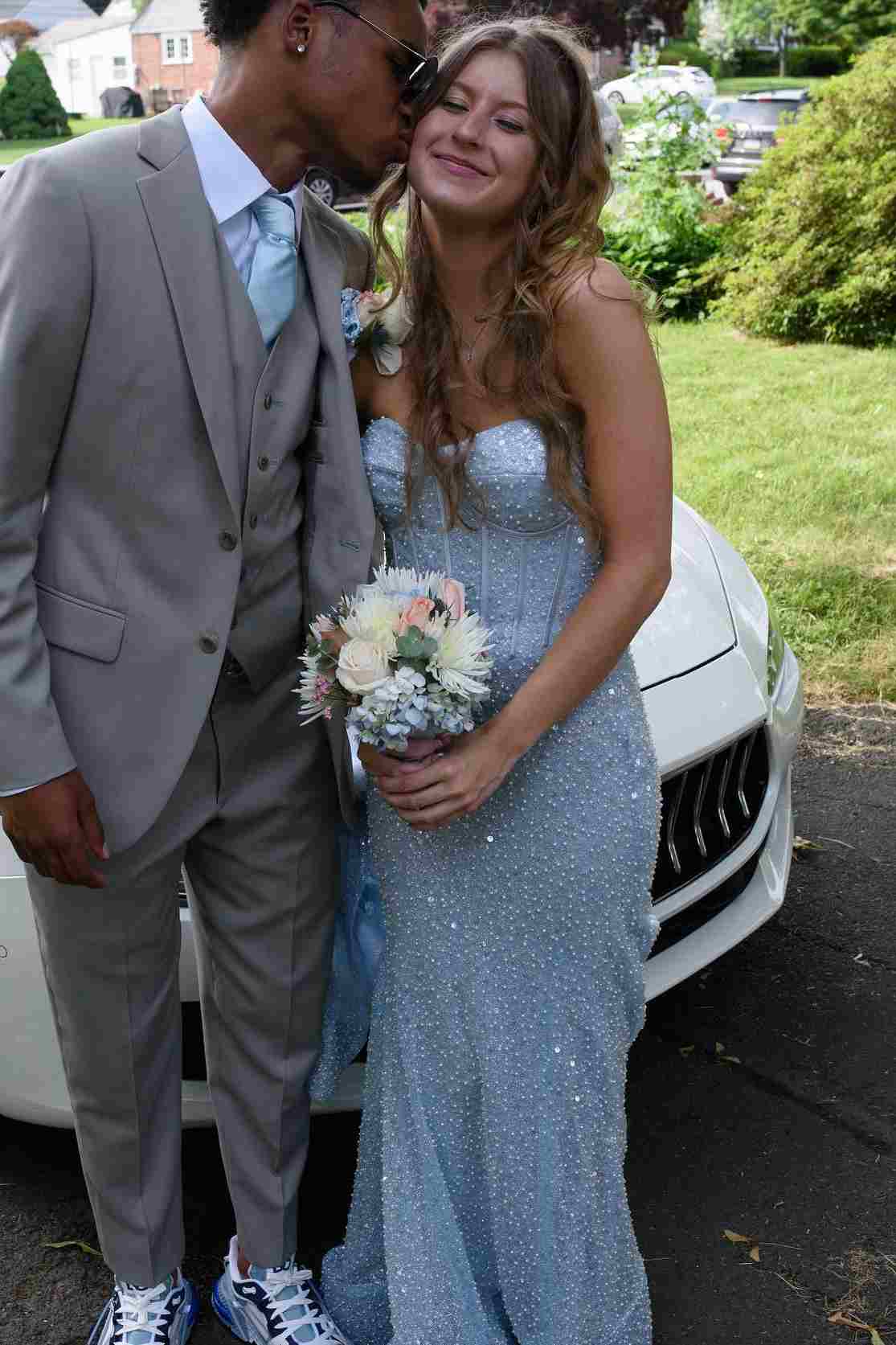 Blue Strapless Glitter Sweetheart Sleeveless Mermaid Prom Party Dress