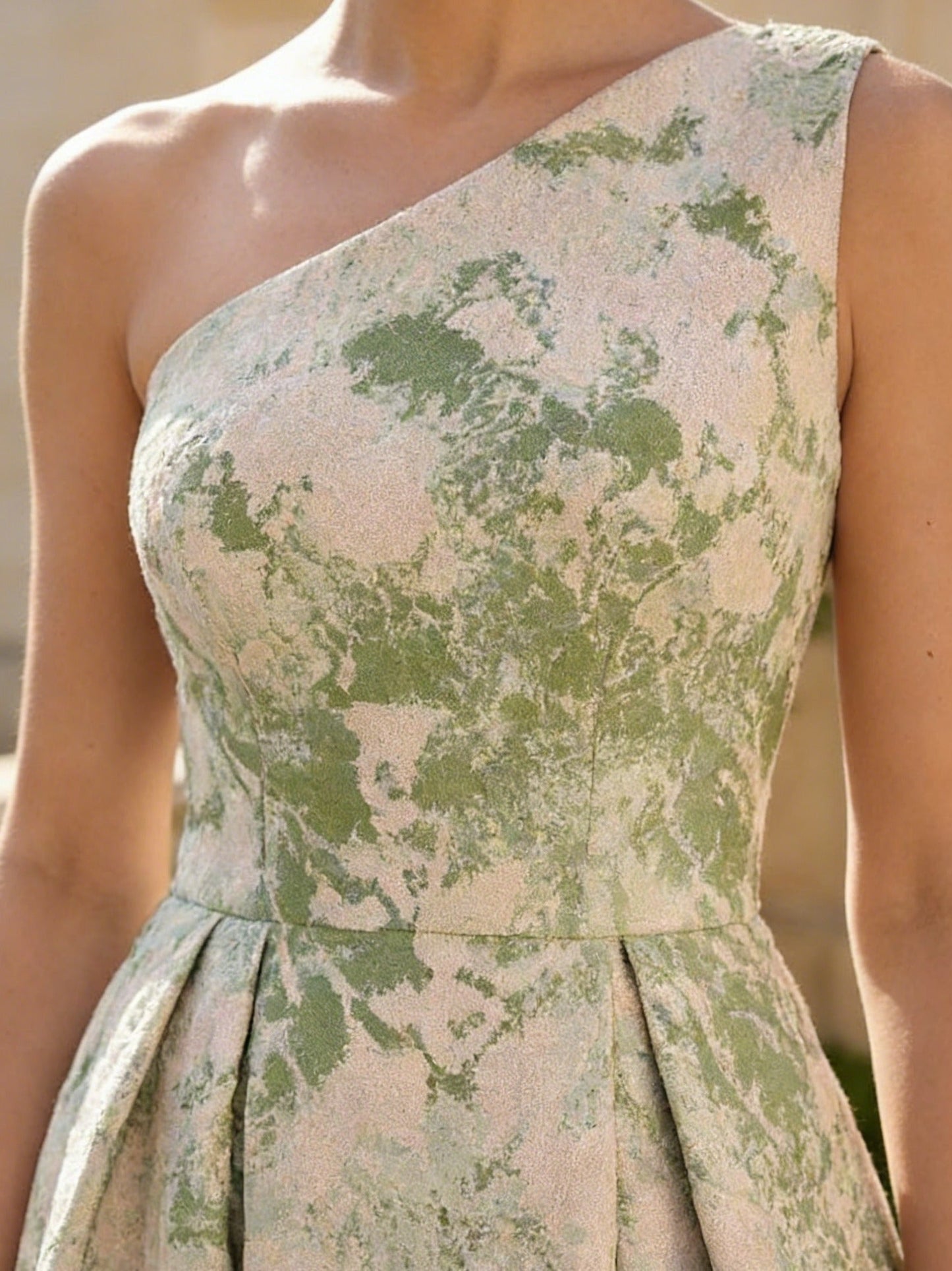 A-Line/Princess One-Shoulder Jacquard Wedding Guest Dresses Floor-Length Sleeveless Split Side