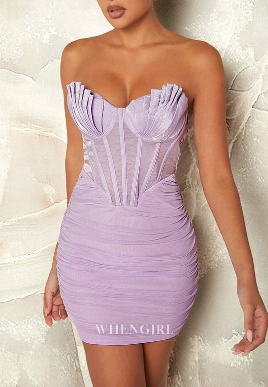 Sheath Pleated Sweetheart Sleeveless Back Zipper Short Homecoming Dress