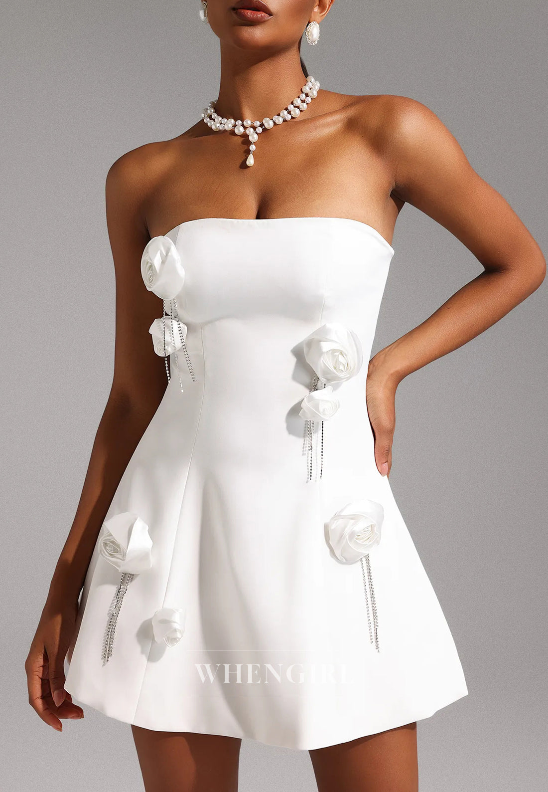White Tube Top Sleeveless Flowers Tassels Back Zipper A-Line Short Homecoming Dress