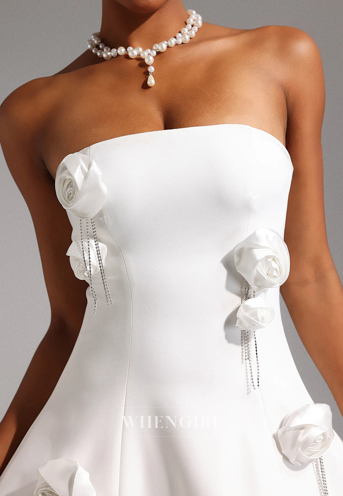 White Tube Top Sleeveless Flowers Tassels Back Zipper A-Line Short Homecoming Dress