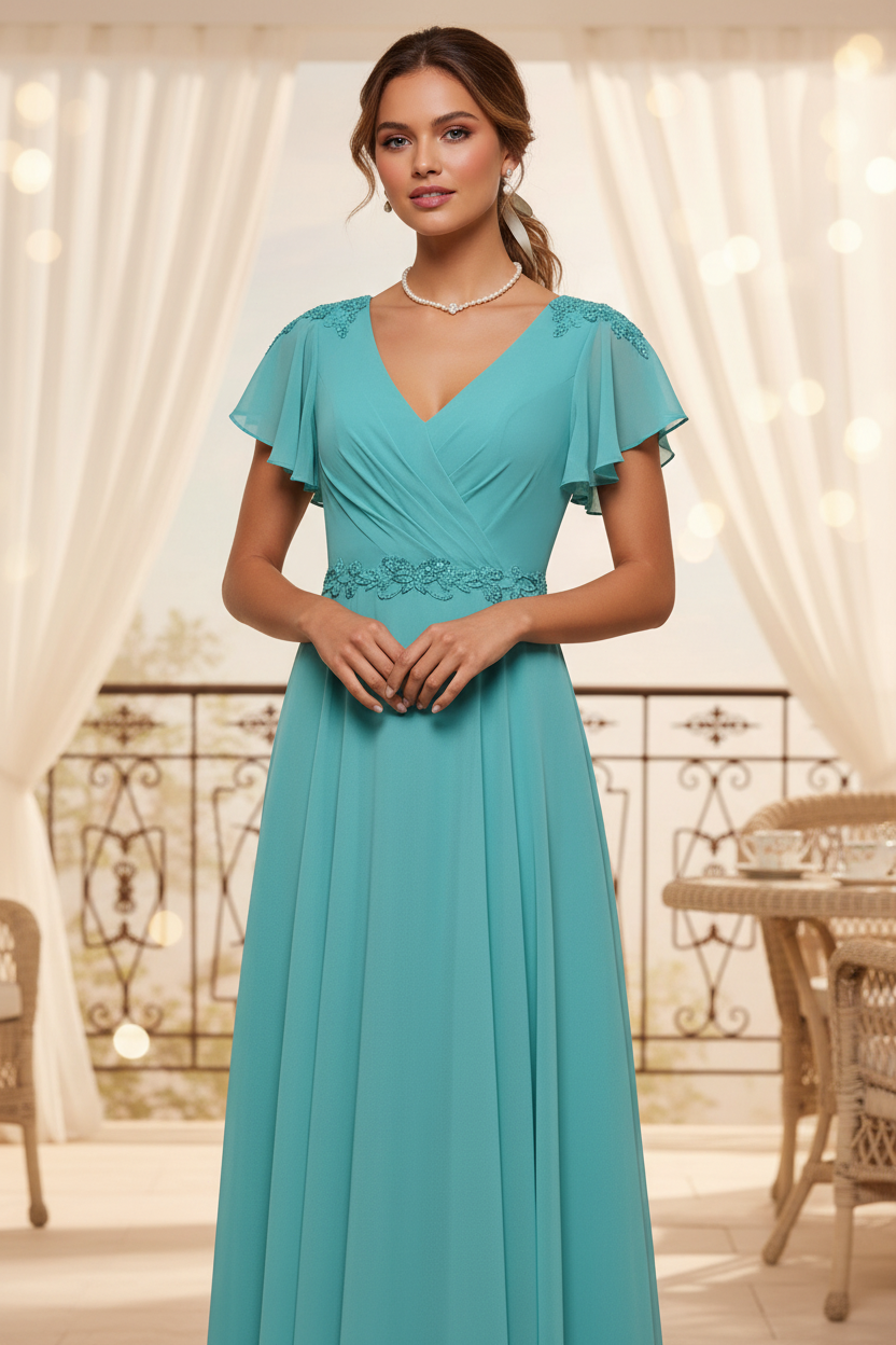 Column Neckline Floor-length Mother of the Bride Dress