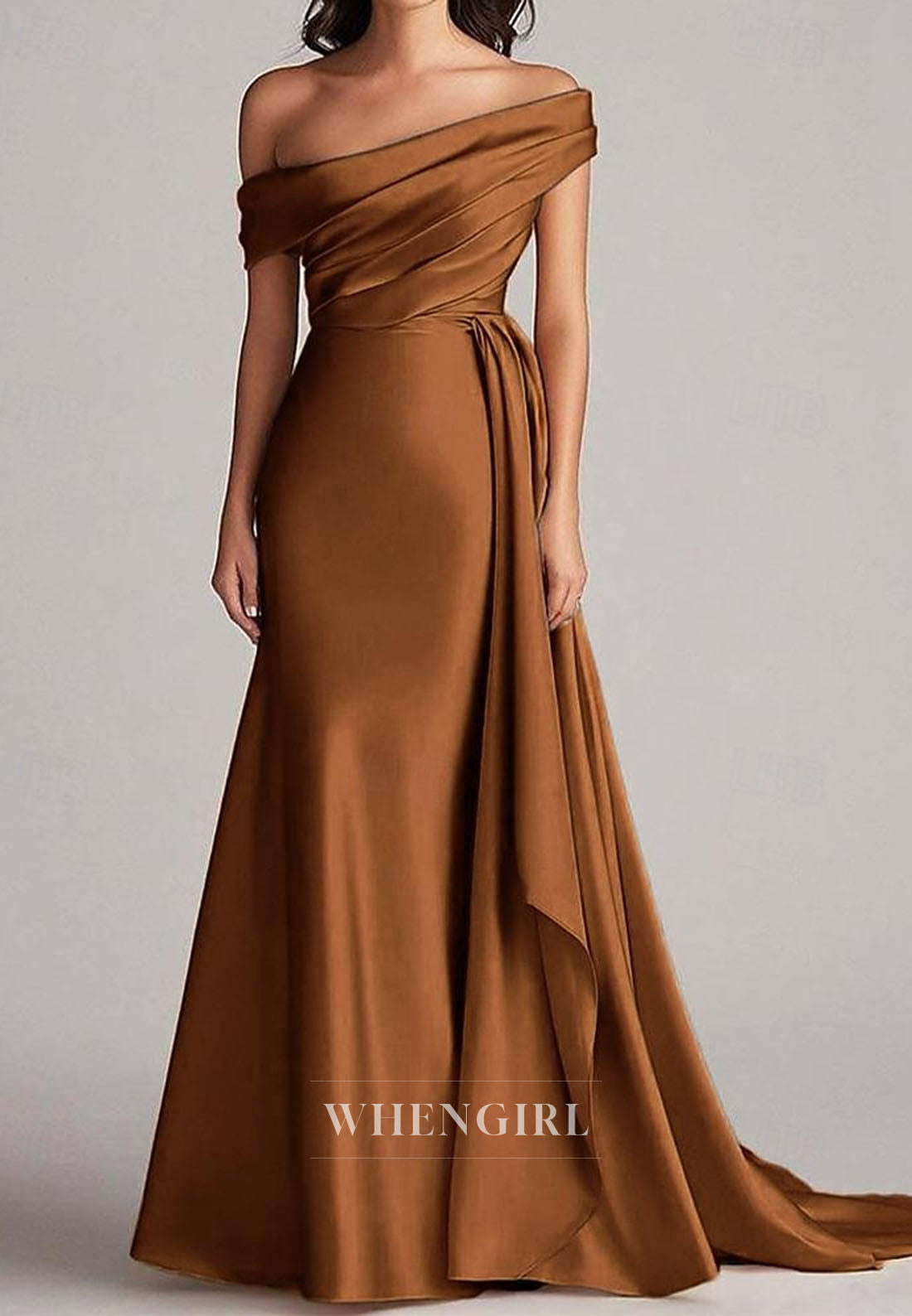 Off Shoulder Ruched Trumpet Satin Mother of the Bride Dress