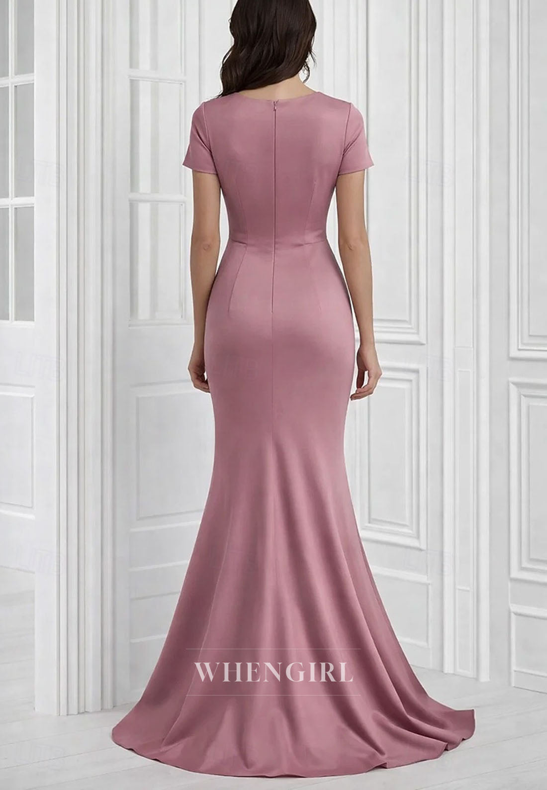 Mermaid V Neck Short Sleeves Ruched Mother of the Bride Dress