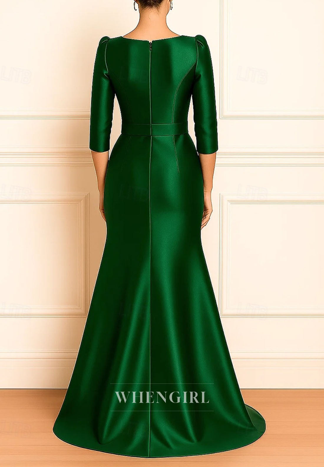 Mermaid Floor Length Evening Gown Elegant Boat Neck Satin Mother of the Bride Dress with Bow