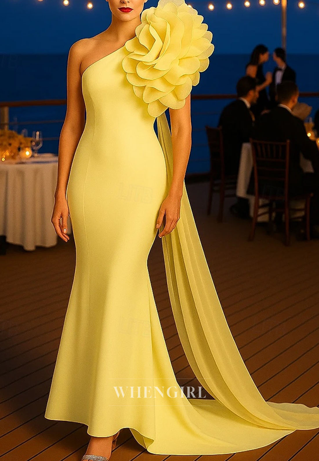 Mermaid Trumpet Sweep Train Evening Gown One Shoulder Mother of the Bride Dress