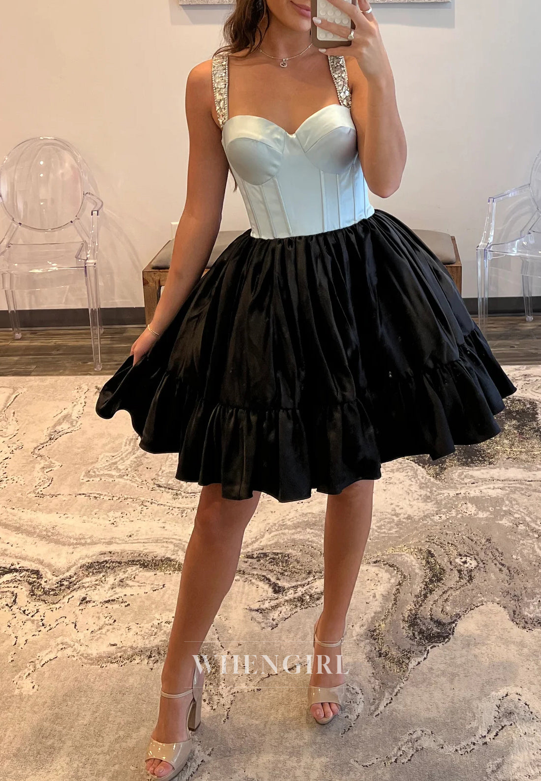 A-Line Beaded Straps Sweetheart Sleeveless Ruffels Short Homecoming Dress