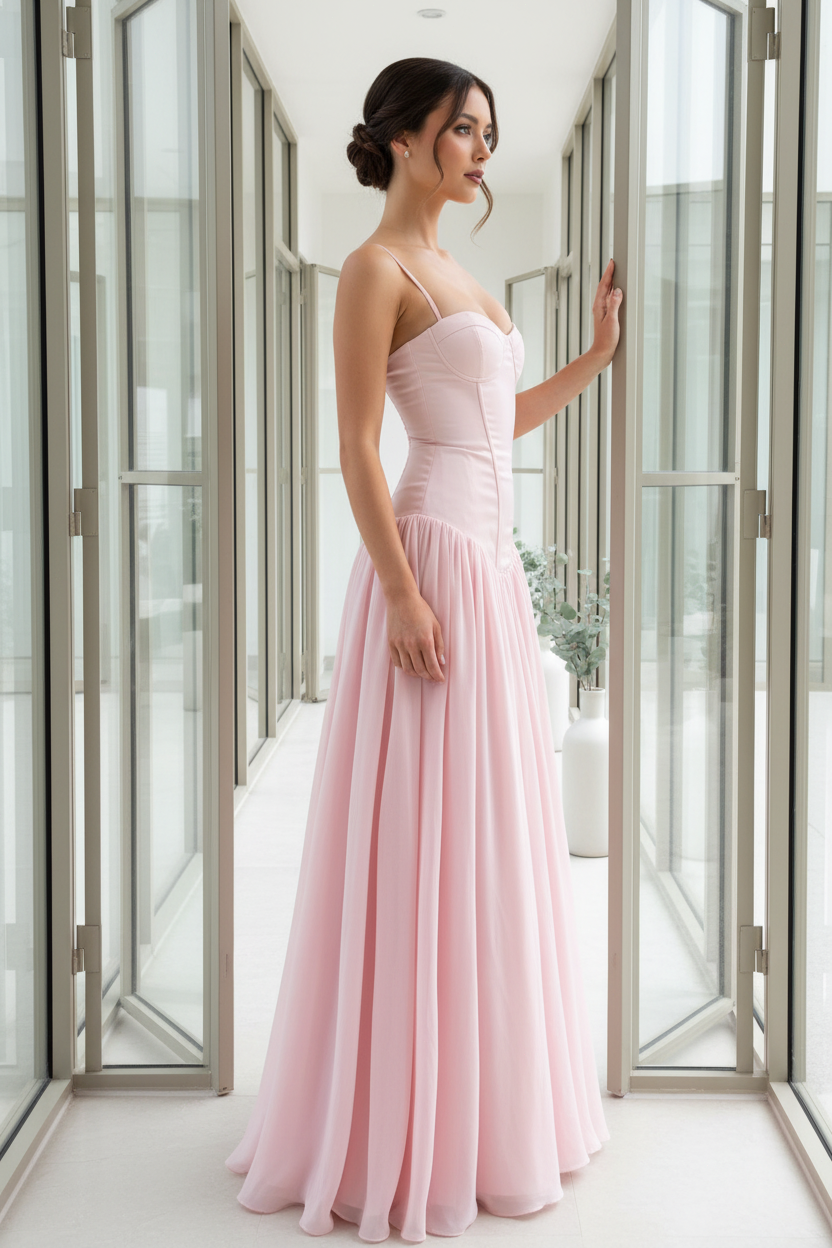 Pretty A Line Spaghetti Straps Pink Corset Lace Up Prom Dress