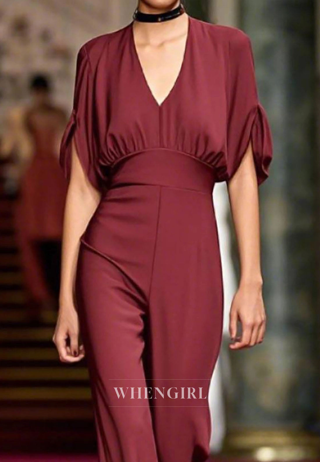 Elegant Daily Jumpsuit V-Neck Loose Half Sleeves Satin Formal Jumpsuit