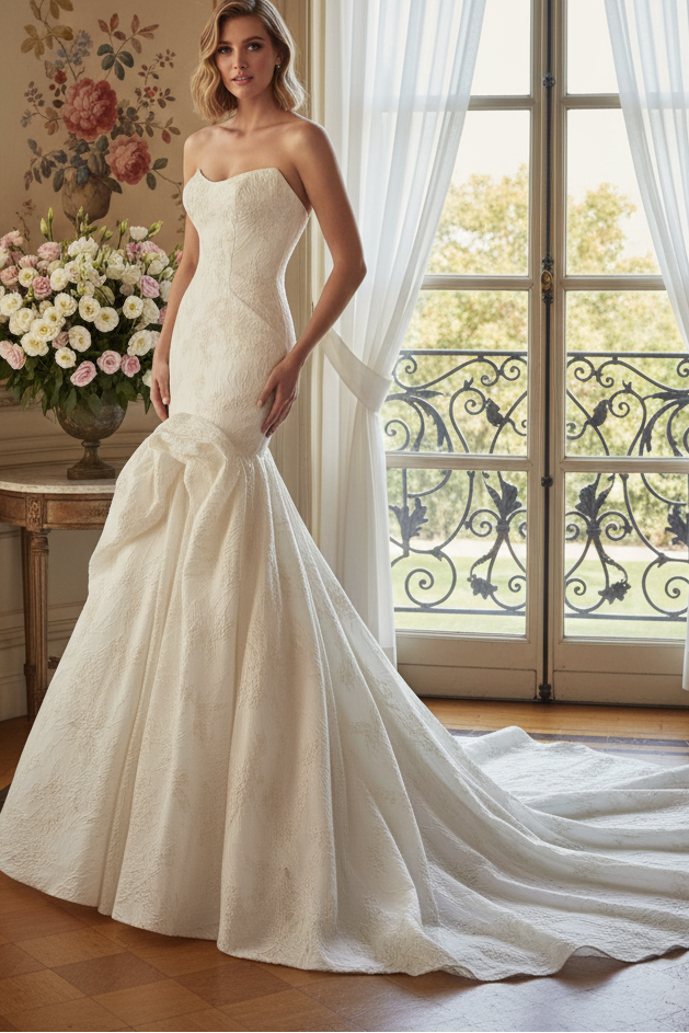 Mermaid Strapless Ruched Court Train Wedding Dress