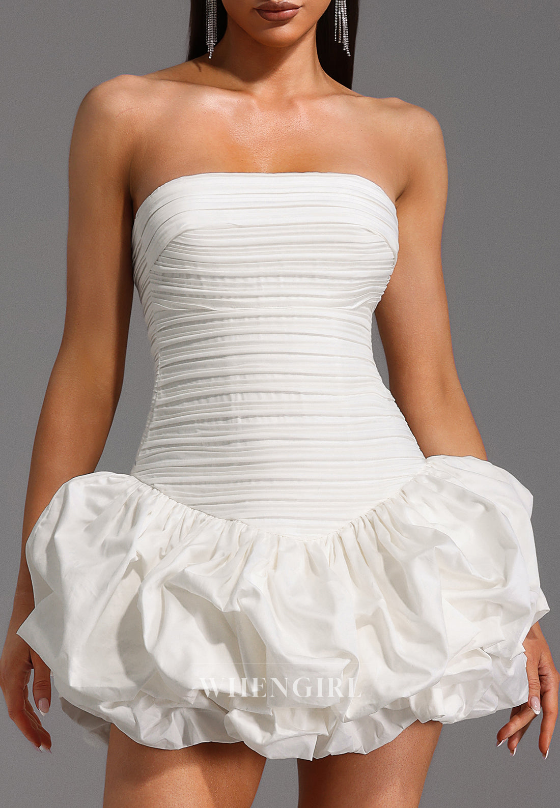 White Tube Top Sleeveless Sheath Ruched Back Zipper Strapless Short Homecoming Dress