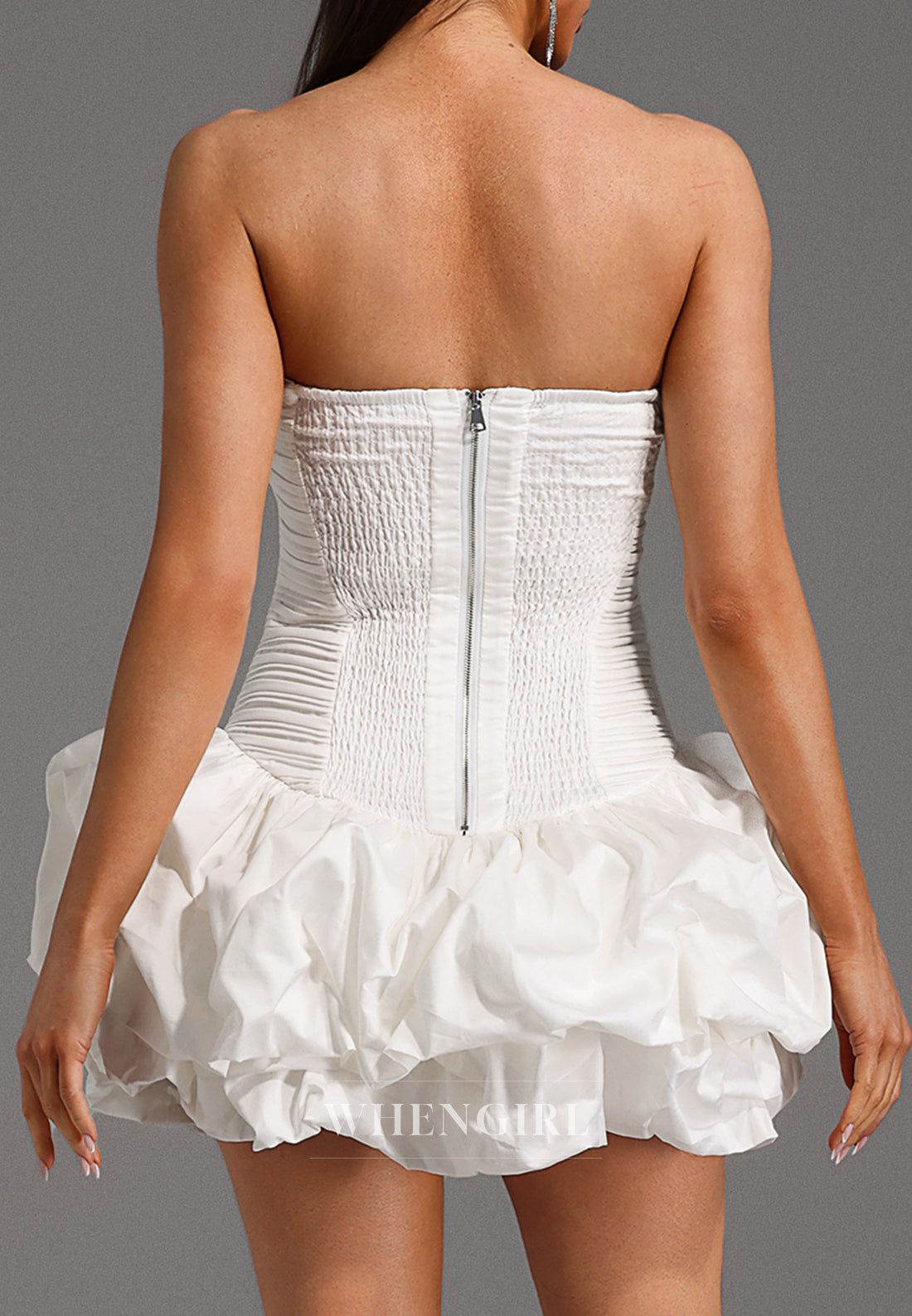 White Tube Top Sleeveless Sheath Ruched Back Zipper Strapless Short Homecoming Dress