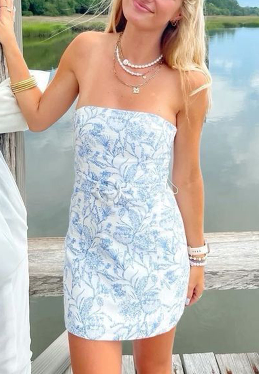 Sheath Tube Top Sleeveless Floral Strapless Homecoming Dress