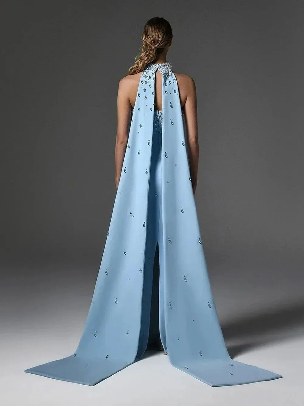 Halter Strapless Rhinestones Prom Dress Mermaid Floor-length Formal Evening Dress