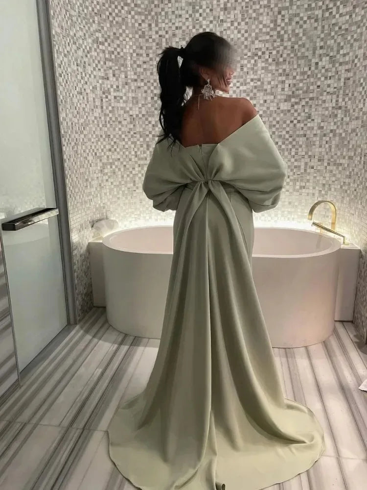 Vintage Off Shoulder Mermaid Prom Dresses Long Glitter Puffy Sleeves Formal Evening Party Gown Cocktail Dress