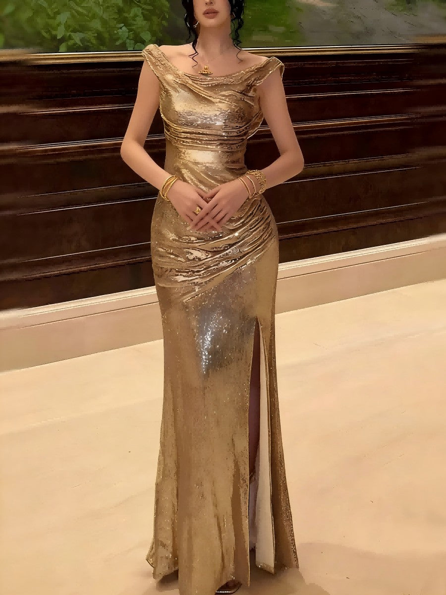 Sequin Off Shoulder Prom Dresses Bodycon Sparkly High Slit