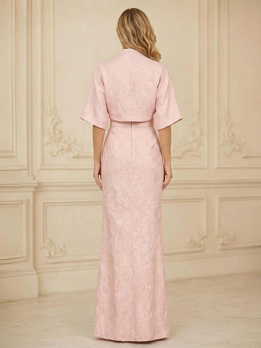 Sheath Strapless Half Sleeve Mother of the Bride Dresses with Split Side & Cape