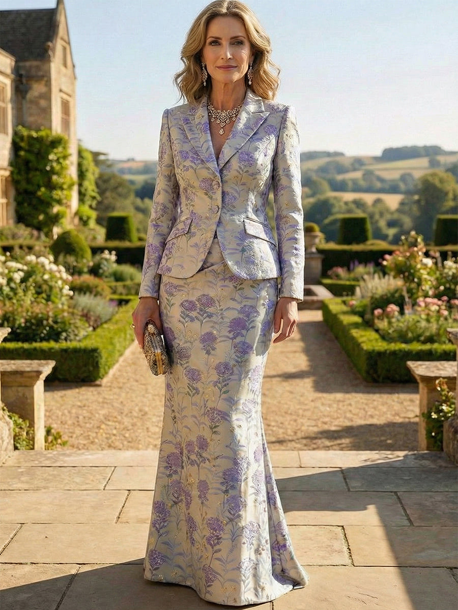 Two-Piece Mermaid Long Sleeve Floor-Length Mother of the Bride Dress