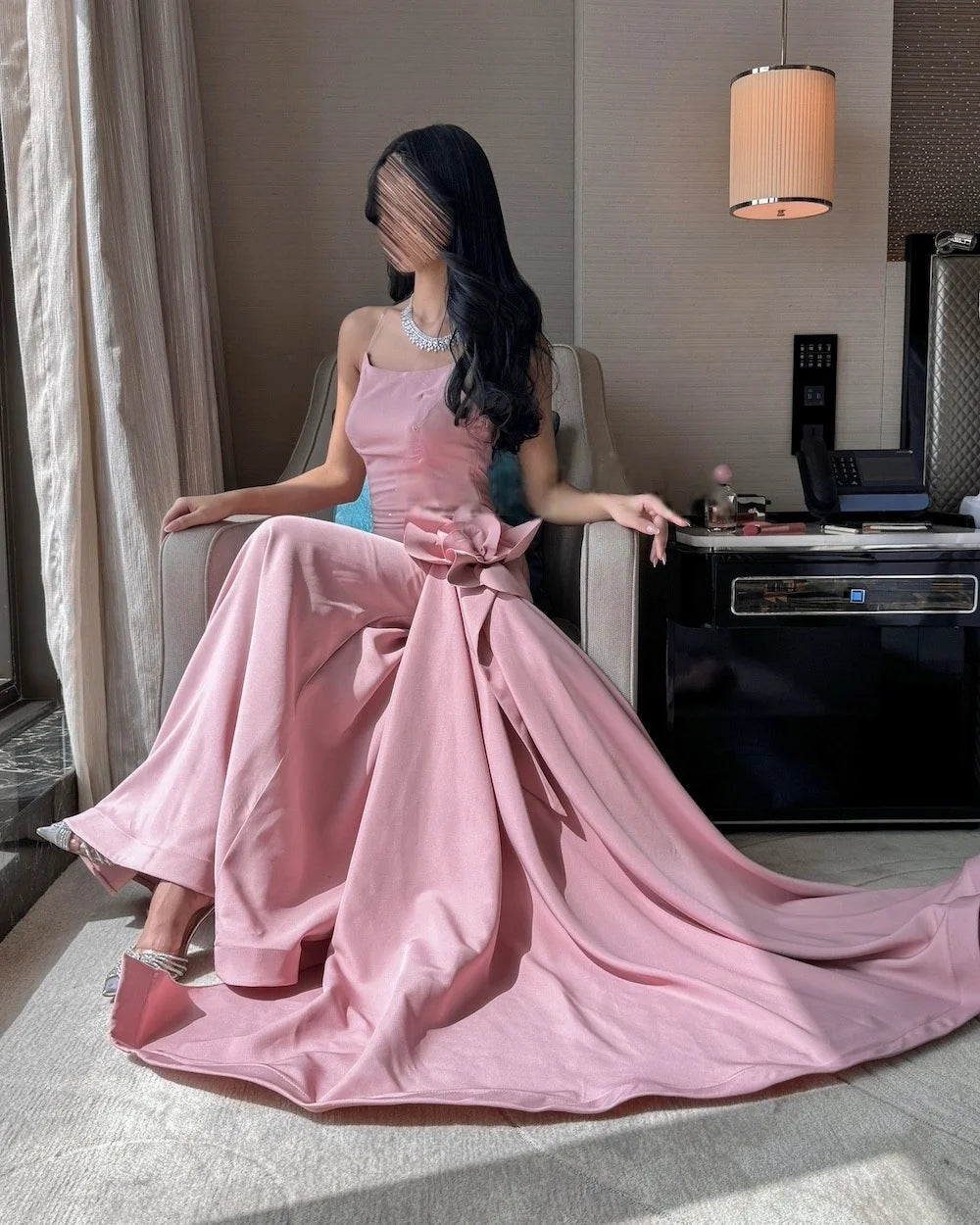 Strapless 3D Flowers Mermaid Prom Dress Elegant Sleeveless Floor-length Evening Dresses