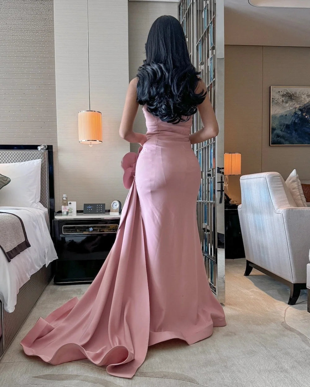 Strapless 3D Flowers Mermaid Prom Dress Elegant Sleeveless Floor-length Evening Dresses