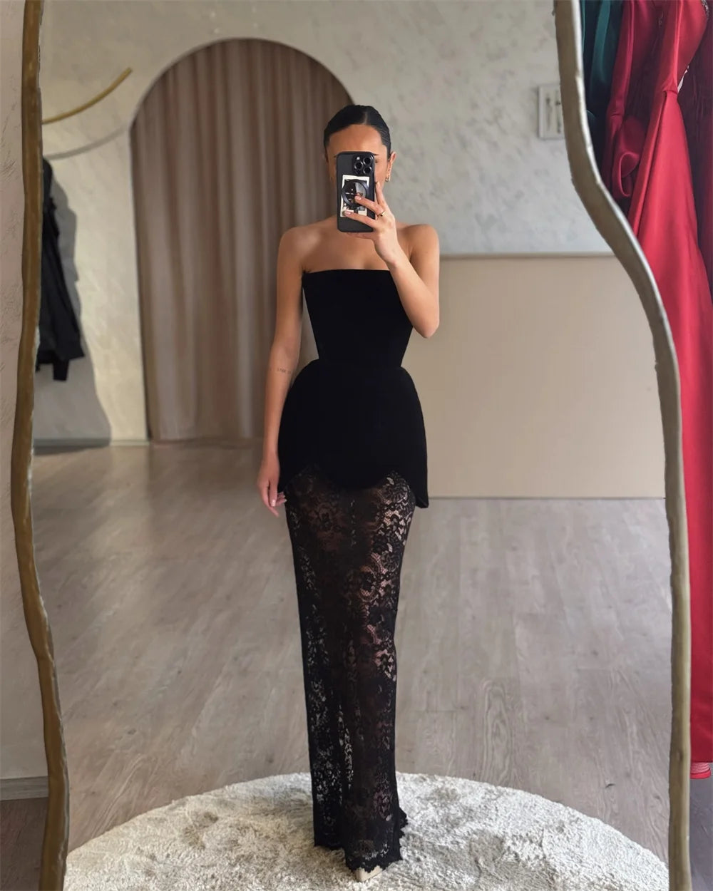 Sexy Strapless Lace Mermaid Prom Dress Sleeveless Floor-length Evening Dresses 2025