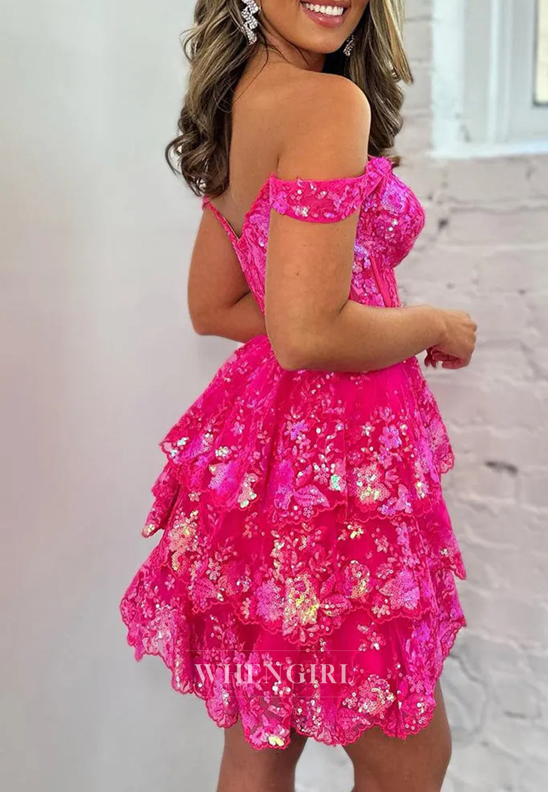 A-Line Off Shoulder Multi Tiered Back Zipper Sweetheart Homecoming Dress
