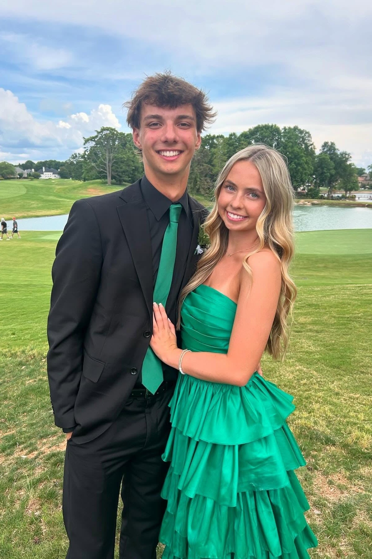 Strapless Pink Pleated Tiered Long Dress with Slit