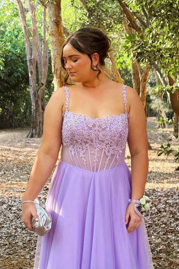 Straps Wine Red Appliques Sparkle A-line Long Dress